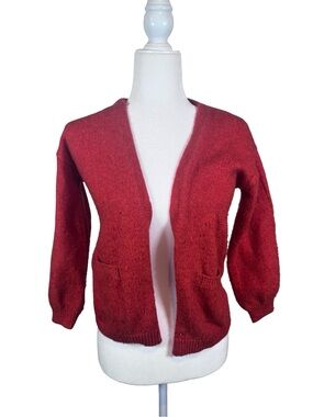 Girls' Open-Front Brick Red Cardigan Sweater
